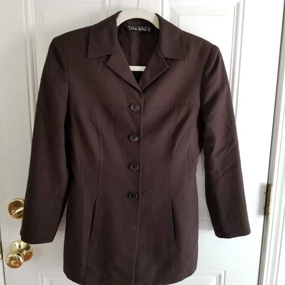 Tahari 100% Silk Jacket Brown Classic Blazer Sz 4 Small - Picture 1 of 12